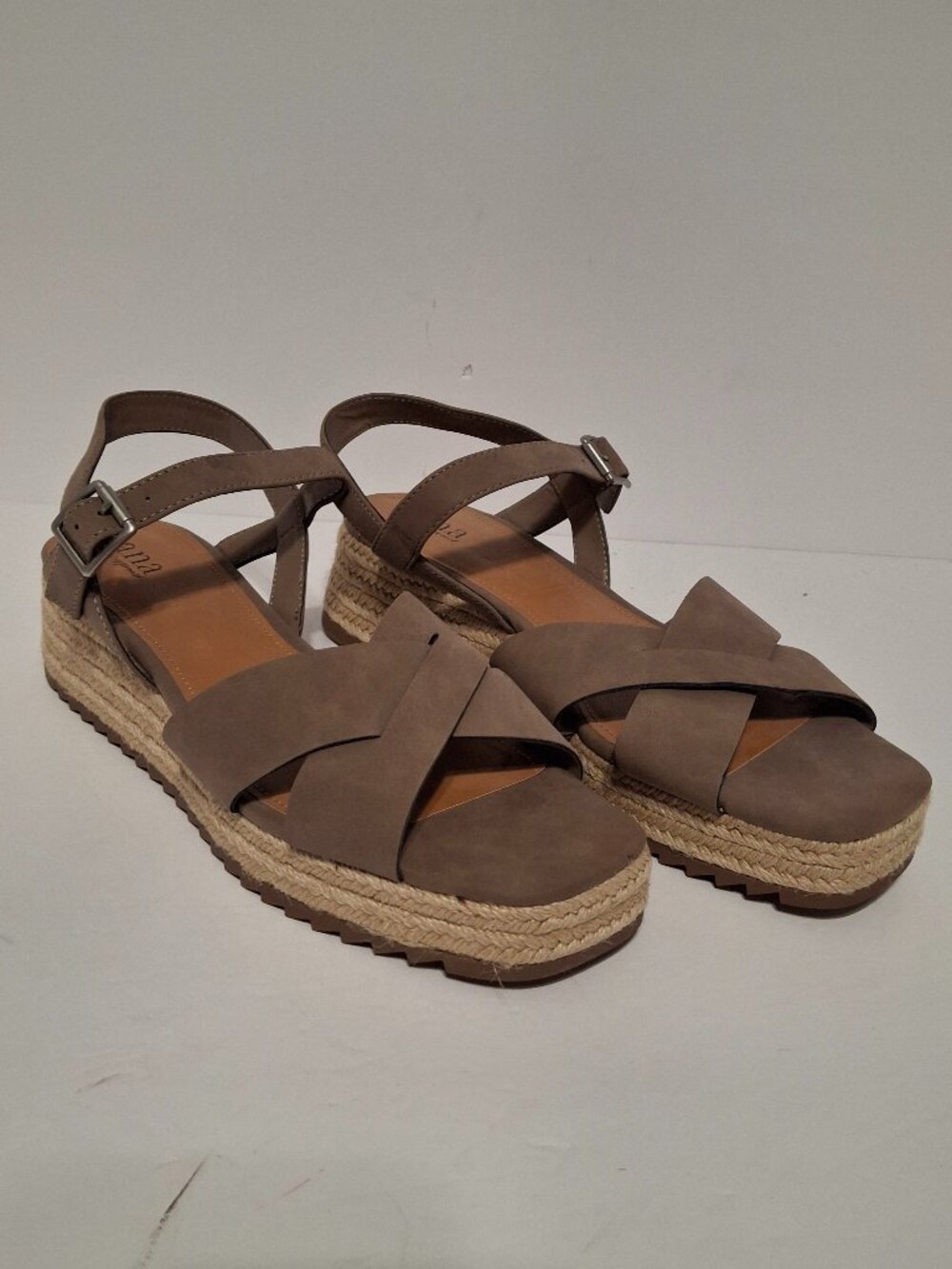 a.n.a. Taupe Espadrille Platform Wedge Sandals Ankle Strap Size 11